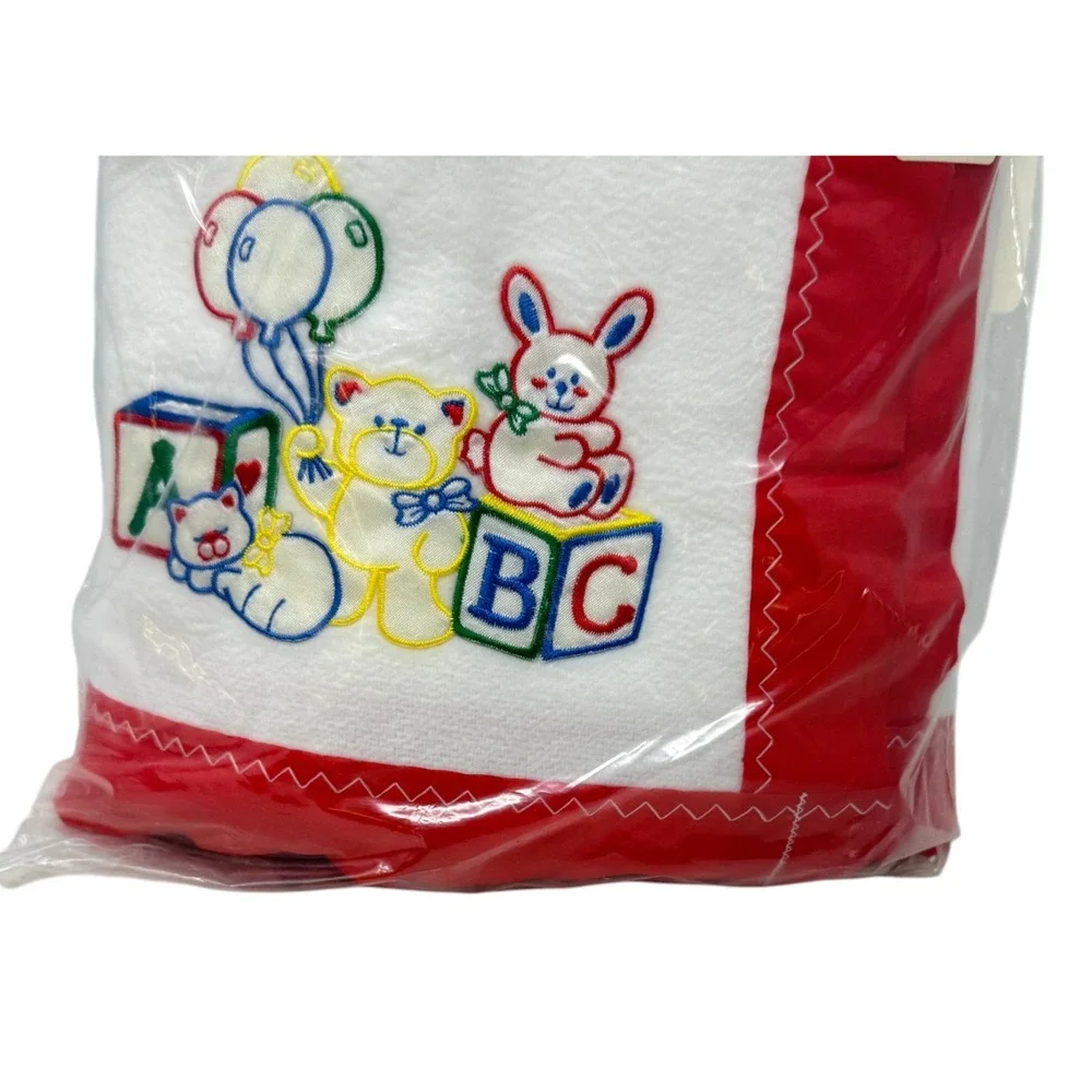 Riegel Crib Blanket Kids 36x45 White Red NEW‎ Vintage Embroidered ABC Animals